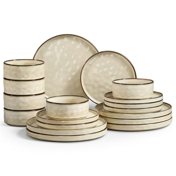 Onader Dinnerware Sets for 6, 18-Piece Plates and Bowls Set, Stoneware Dish Set for Kitchen, Ceramic Dinnerware for Home Restaurant, Chip and Scratch Resistant, Microwave and Dishwasher, Saturn Khaki