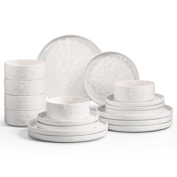 Onader Dinnerware Set for 6, 18-Piece Plates and Bowls Set, Stoneware Dish Set for Kitchen, Ceramic Dinnerware for Home Restaurant, Chip and Scratch Resistant, Microwave and Dishwasher, Speckle White