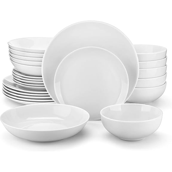 Dinnerware Sets, 24 Piece Porcelain Square Dishes, White with Silver Rim Plates and Bowls Sets, Ceramic Dish Set for 6, Chip Resistant Dishware Sets, Series