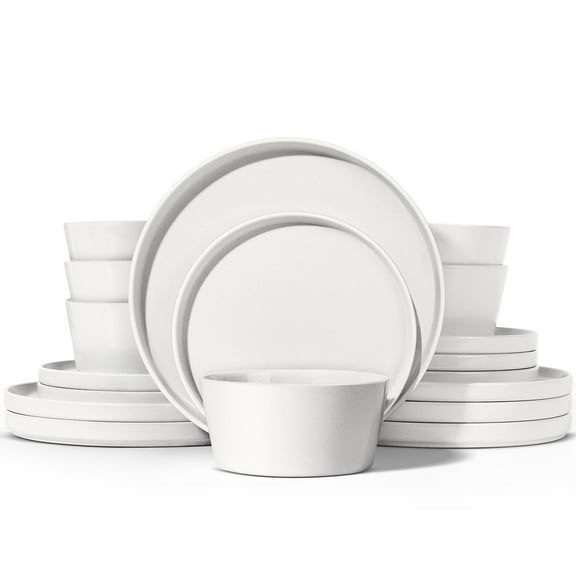 Onader Dinnerware Sets for 6, 18 Piece Plates and Bowls Dish Set, Kitchen Dinner Ware Dining Dishware, Microwave & Dishwasher Safe - Speckled White