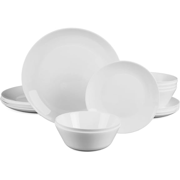 Dinnerware Sets for 6,  18 count Opal Glass Plates and Bowls Set, Dishwasher and Microwave Safe Dish Dinning Ware, Chip and Scratch Resistant Dishware White