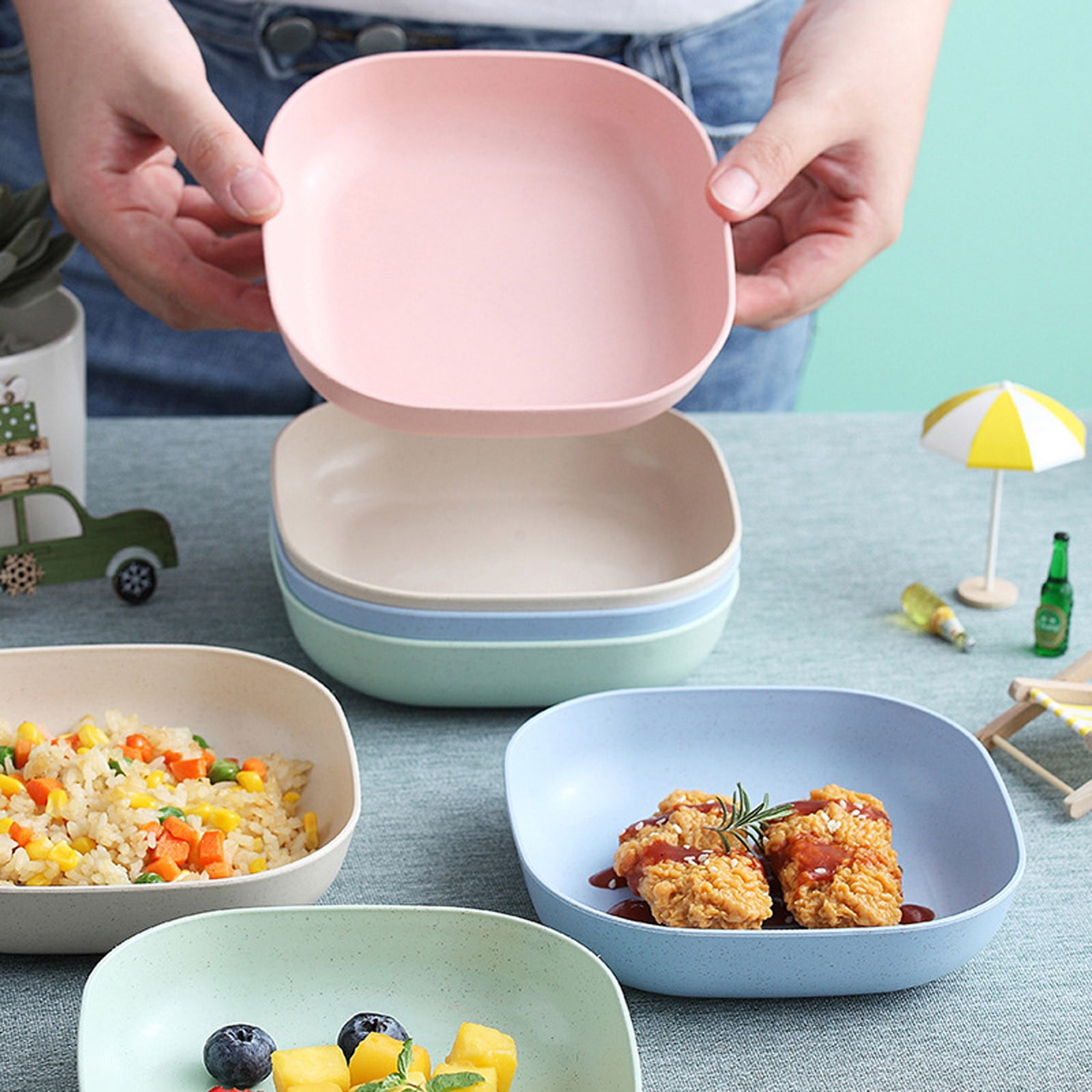 Dinnerware Sets Clearance! Square Bowl Wheat Straw Spaghetti Bowl Lightweight Bowl Party Snack ...