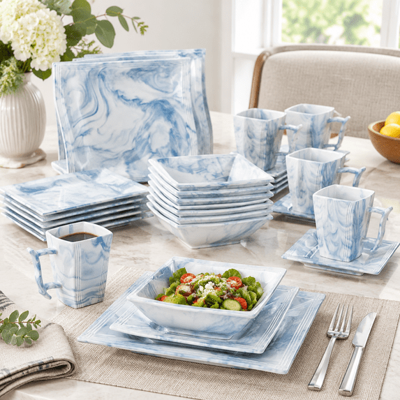 Main Course Dinner Set Dinnerware Sets For 6 30 Piece Porcelain Plates And Square Dish Set ...