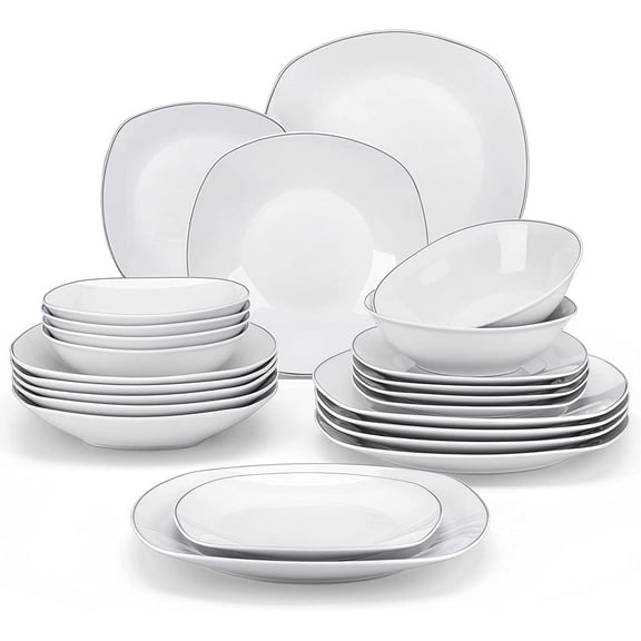 Dinnerware Sets, Piece Porcelain Square Dishes, with Rim Plates and Bowls Sets, Ceramic Dish Set for , Chip Resistant Dishware Sets