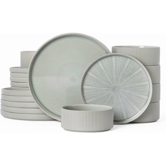 Dinnerware Sets, Plates and Bowls Sets for 4, 12-Piece Ribbed Dishes – Chip & Scratch Resistant, Microwave and Dishwasher Safe Tableware, Beige