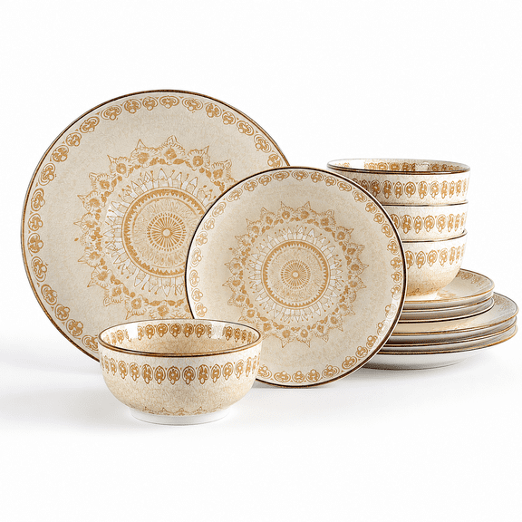 Dinnerware Sets Service For 4 12 Porcelain Plates And Kitchen Housewaring Gift Cscratch Resistant Dish Set Handmade Dishwasherwave Safe Plate Bohemian