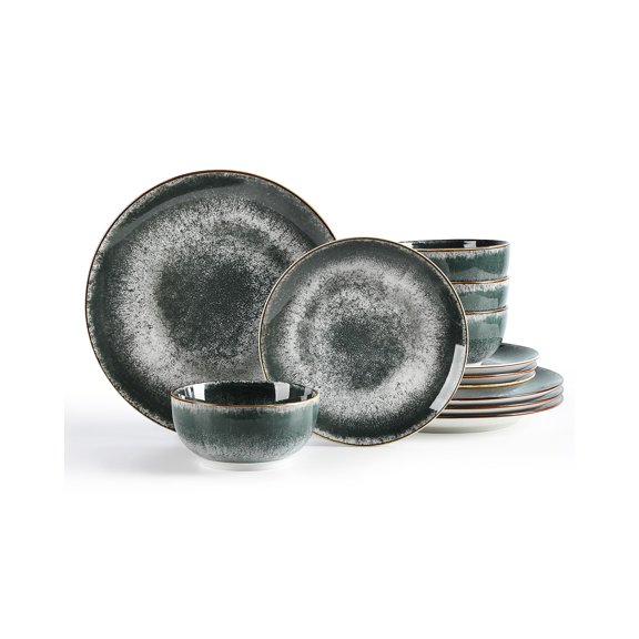 Dinnerware Sets Service For 4 12 Porcelain Plates And Kitchen Housewaring Gift Cscratch Resistant Dish Set Handmade Dishwasherwave Safe Plate Dark Green