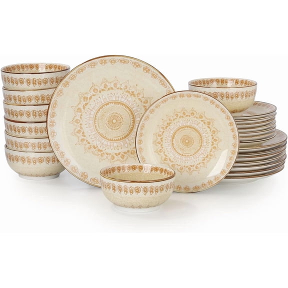 Dinnerware Sets Service for pcs Porcelain Plates and Bowls for Kitchen, Housewaring Gift, Chip and Scratch Resistant Dish Set, Handmade Dishwasher and Microwave Safe Plate Set,