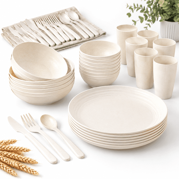 Dinnerware Sets Unbreakable And Plates Set For 4(beige)