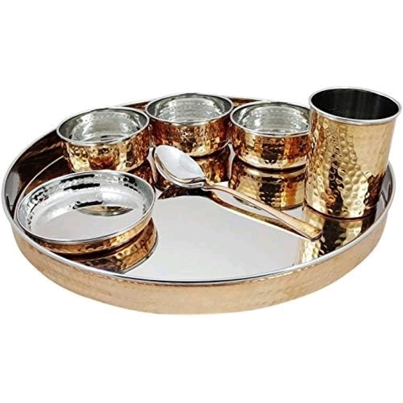 Dinnerware Stainless Steel Copper Traditional Dinner Set Of Thali Plate, Bowls, Glass And Spoon, Diameter 13 Inch$$Home Decor, Kitchen, & Other