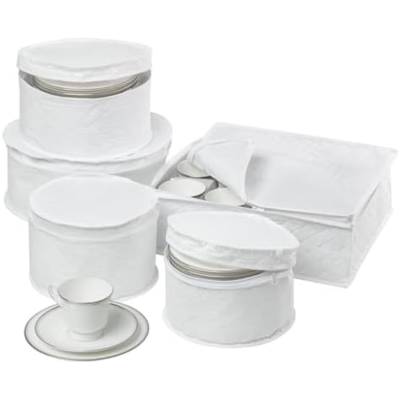 Dinnerware Storage Containers Set, Perfect for Dish Storage, China Storage, and Cup Storage, Quilted Containers To Keep Your Heirlooms and Fine China Protected and Organized, 5-Piece Set