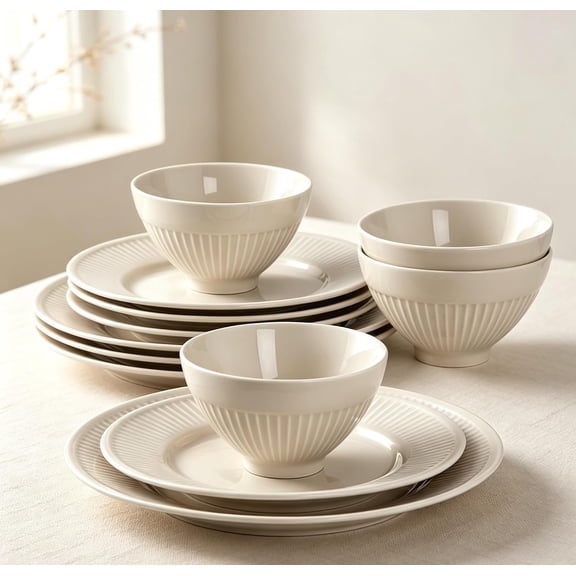 Dinnerware sets plates and bowls sets modern plates,Ceramic Dinnerware Sets,12 Pieces Porcelain Lightweight Plates,Scratch Resistant Dish Set (style - 16, 4 - Set (12pcs))