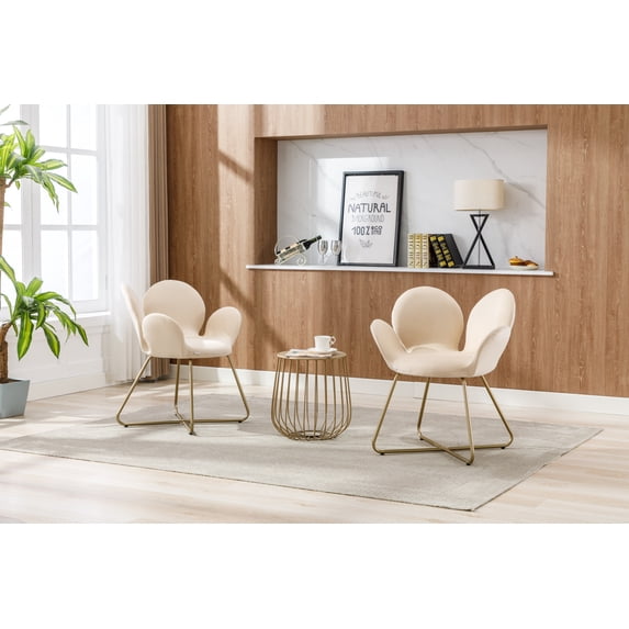 Dinning Chairs Set of 2, Modern Teddy Upholstered Vanity Desk Chairs with Metal Legs, 2PC/SET Comfy Lounge Single Sofa Armchair with Soft Cushion for Bedroom Living Room Dining Room, Beige