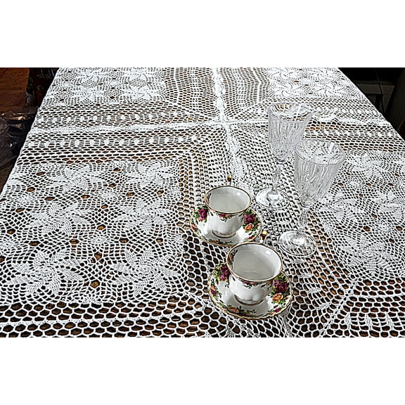 Dinning Kitchen Home Knitted Crochet Vintage Lace Table cover Tablecloth 60x90"