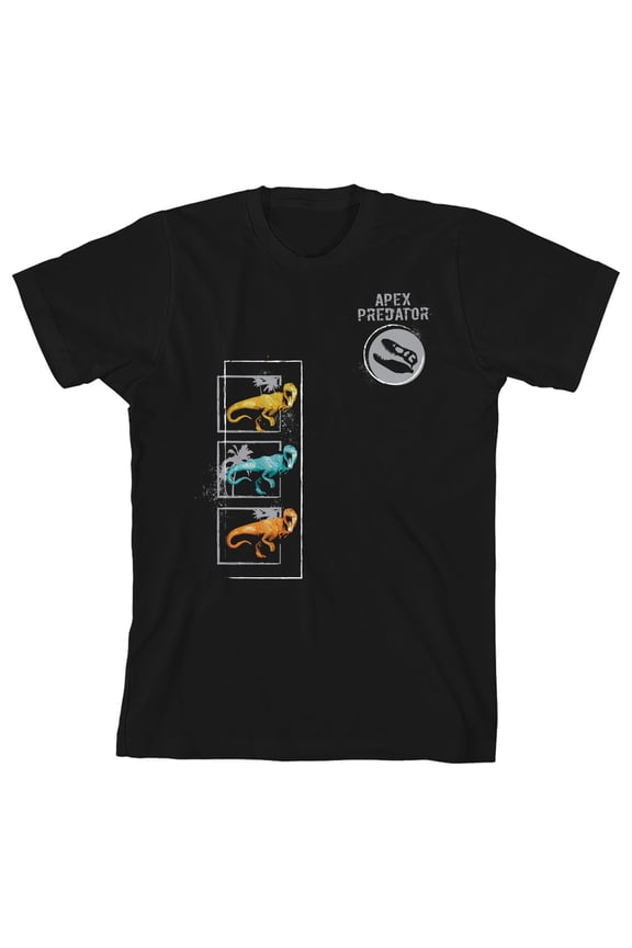 Dino Apex Predator Youth Black Short Sleeve Crew Neck Tee-Small
