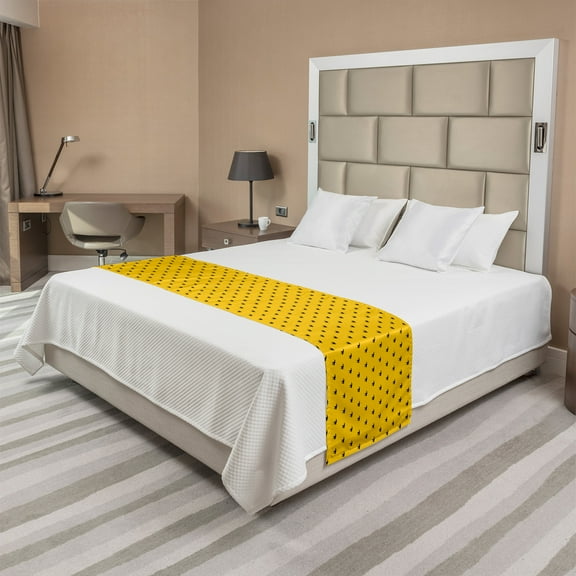 Dino Bed Runner, Monochrome Mammal Ceratopsia Predator Rhythmic Pattern, Decorative Accent Bedding Scarf for Hotels Homes and Guestrooms, King, Grey Yellow, by Ambesonne