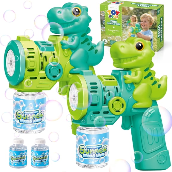 TOY Life Dinosaur Bubble Guns for Kids Ages 4-8, 2 Pack Automatic Bubble Blaster Gun for Toddlers 1-3, Battery Operated Bubble Machine Toys for Boys Girls Dinosaur Bubble Blower (Green)