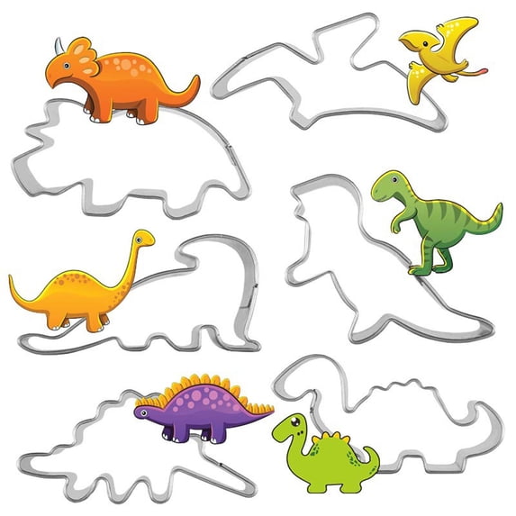 Dino Cookie Cutters, Stainless Steel Biscuit Cutters for Baking, Multi-Functional Cake Molds for Baking That Work As Dinosaur Sandwich Cutters, Baking Supplies and Bulk Party