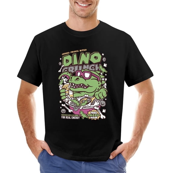 Dino Crunch Vintage T-shirt Mens Cotton Classic Crewneck Short Sleeve Tees Unisex Black XS
