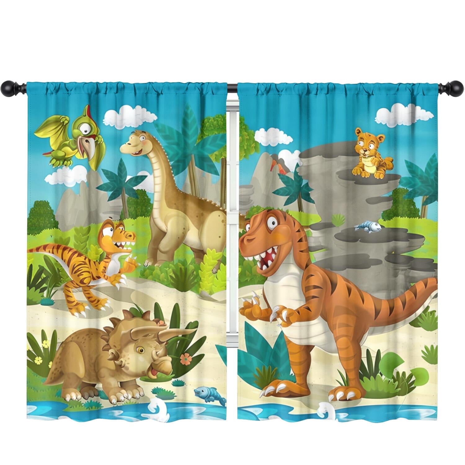 Dino Curtains for Boys Room, Kids Boys Cartoon Dinosaur Funny Colorful ...