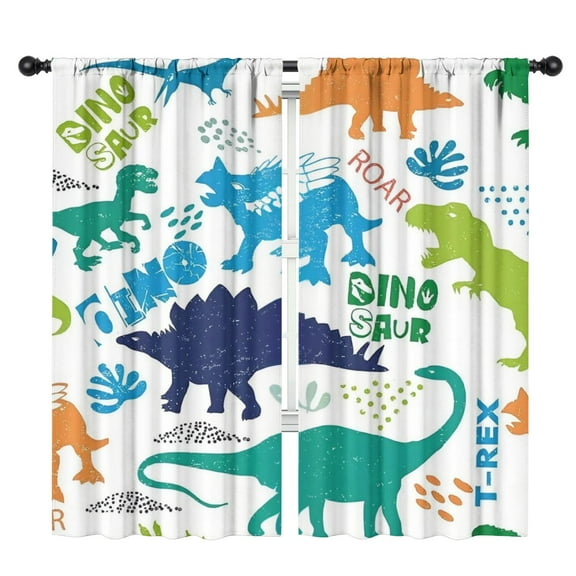 Dino Curtains for Boys Room, Kids Boys Cartoon Dinosaur Funny Colorful Safari Animals Blackout Window Drapery Treatments for Baby Kids Room Bedroom Living Room Nursery Fabric 2 Panels, 42"x84" Inch