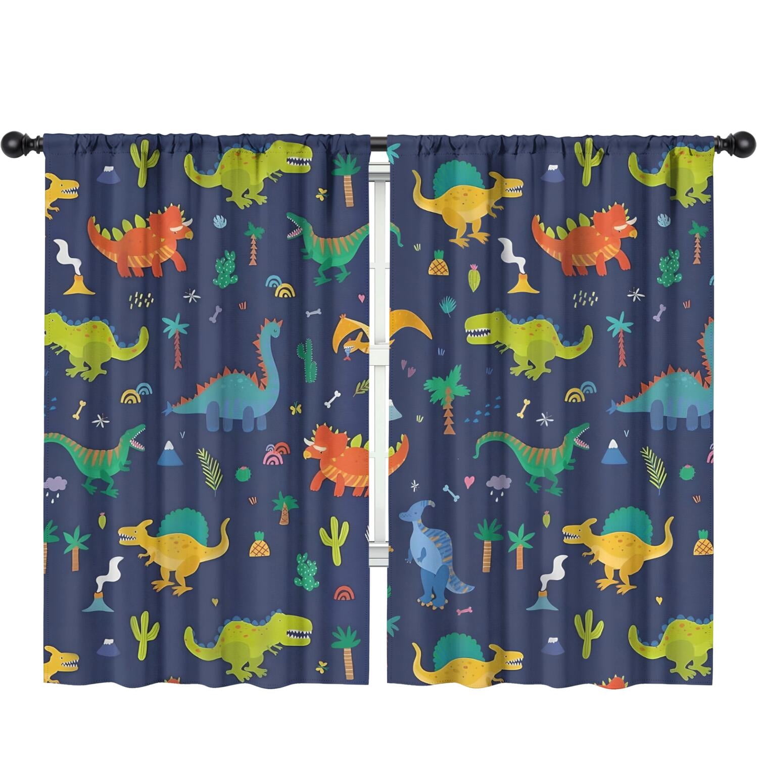 Dino Curtains for Boys Room, Kids Boys Cartoon Dinosaur Funny Colorful Safari Animals Blackout Window Drapery Treatments for Baby Kids Room Bedroom Living Room Nursery Fabric 2 Panels, 52x84 Inch