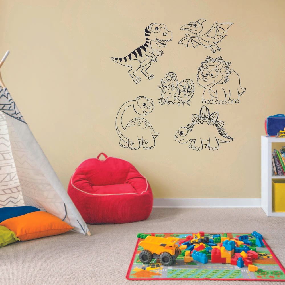 Dino Cute Cartoon Dinosaur Trex T-Rex Wall Sticker Art Decal for Girls Boys Kids Room Bedroom Nursery Kindergarten Garage House Fun Home Decor Stickers Wall Art Vinyl Decoration Size (40x40 inch)