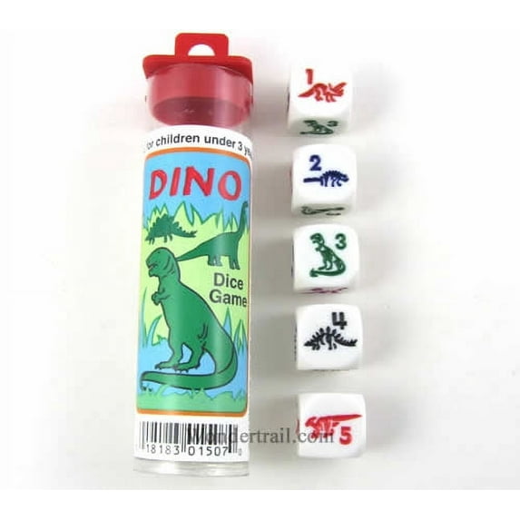 Dino Dice Game White Opaque Six Sided Dice (D6) 16mm (5/8in) Koplow Games