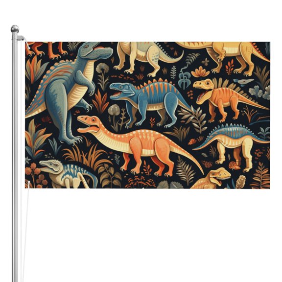 Dino Dinosaur Art Double Sided Flag 3x5FT Reversible Garden Flag Outdoor Decor for House, Porch, Lawn, Yard, Indoor Wall, Party Decoration