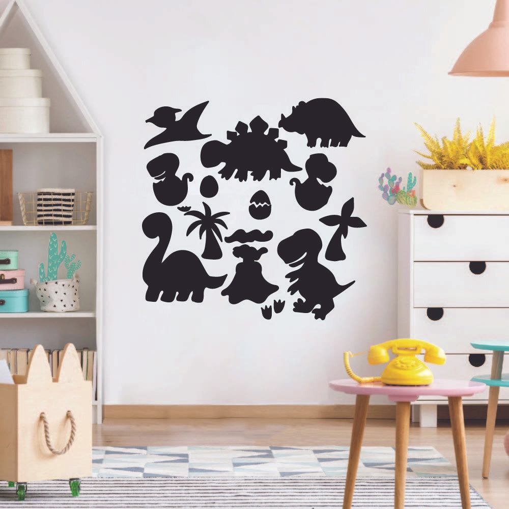 Dino Dinosaurs Silhouette Dinosaur T-Rex Wall Sticker Art Decal for Girls Boys Kids Room Bedroom Nursery Kindergarten Garage House Fun Home Decor Stickers Wall Art Vinyl Decoration Size (30x30 inch)