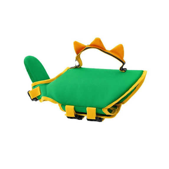 Dino Dog Life Jacket, Cute Dog Life Vest with High Buoyancy, Reflective Stripes, Adjustable Life Preserver with Rescue Handle for Small Medium Large Dogs M