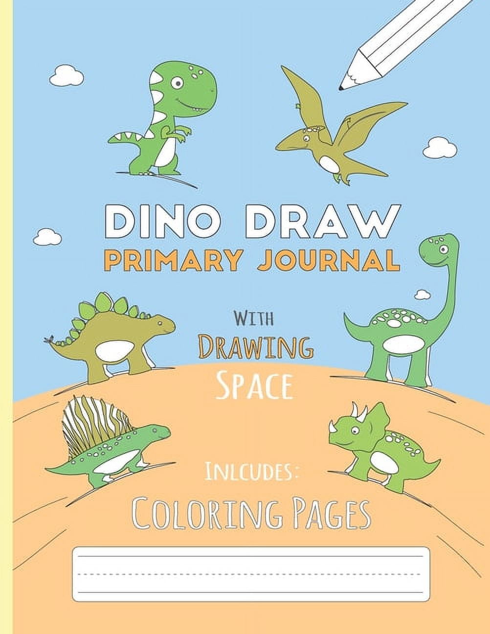 Dino Draw Primary Journal K2 Half Page Ruled with Dotted Middle Line