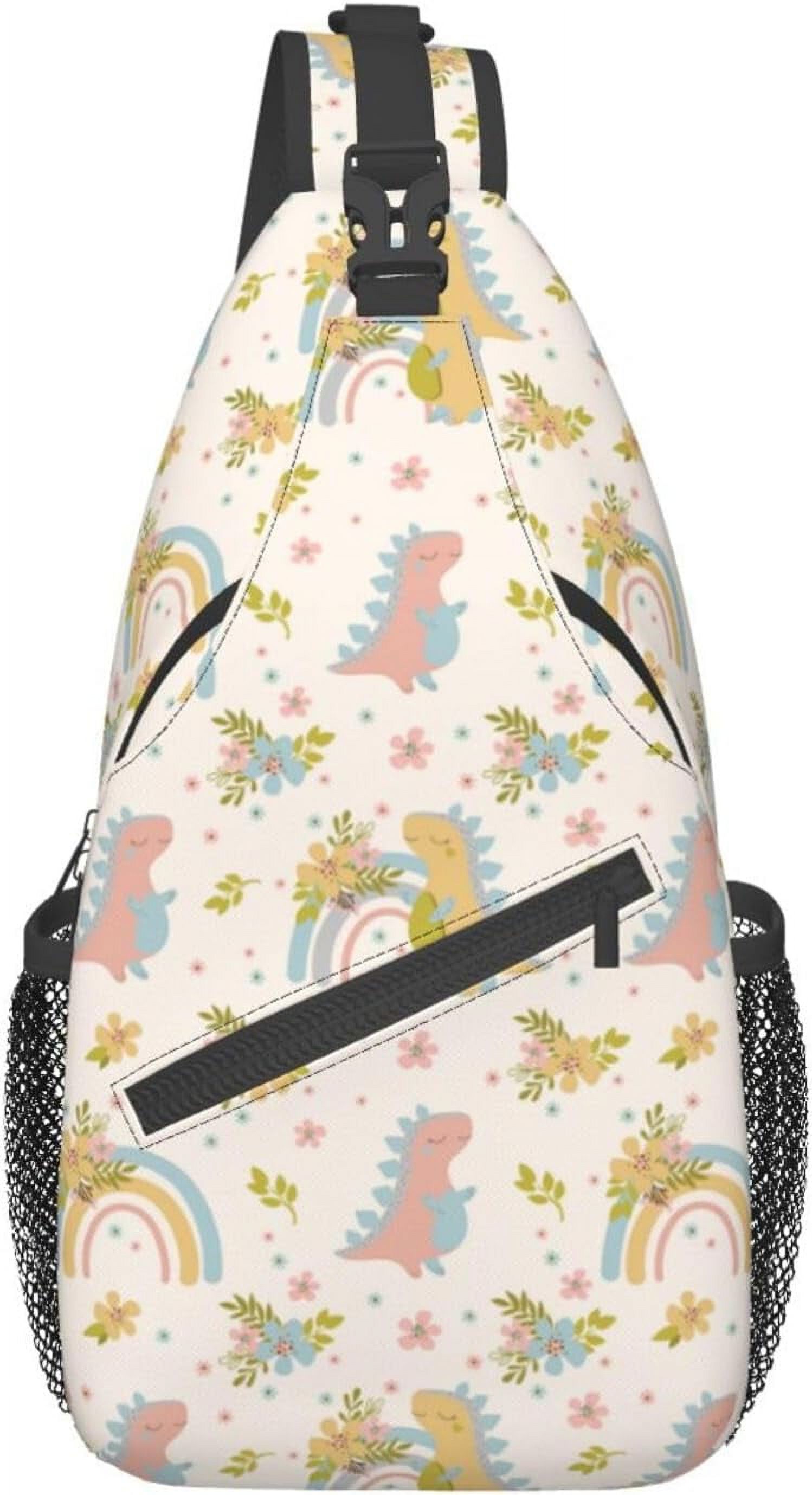 Dino Dreams Boho Rainbows Flower Sling Bag Crossbody Hiking Travel Chest Bags Backpack Shoulder Daypack for Women Men