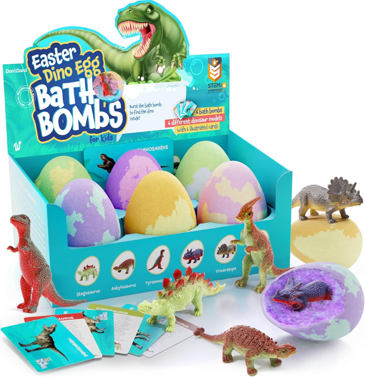 Dino Egg Bath Bombs for Kids, Easter Basket Stuffers, Bath Bomb with Surprise Inside, Dinosaur Toys for Boys and Girls Ages 6-8 Years Old