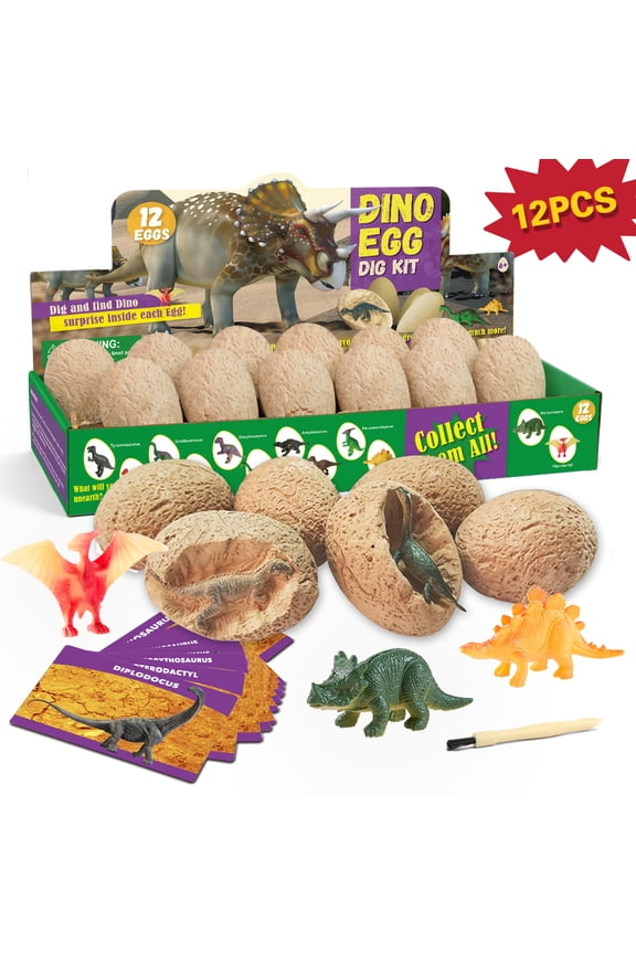 12 Pack Dinosaur Egg Dig Kit for Kids Ages 6-12 | Dino Egg Archaeology Dig Toy, STEM Educational Dinosaur Craft Kit, Ideal Dinosaur Party Favors, Easter Halloween Christmas Holiday Gifts