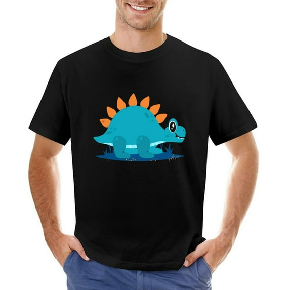 Dino Explorer Vintage T-shirt Mens Cotton Classic Crewneck Short Sleeve Tees Unisex Black 3XL