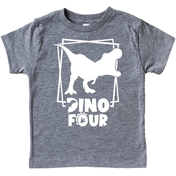 Dino Four Square Dinosaur 4th Birthday Shirts for Baby Toddler & Youth Boys & Girls Granite Heather Shirt 4T