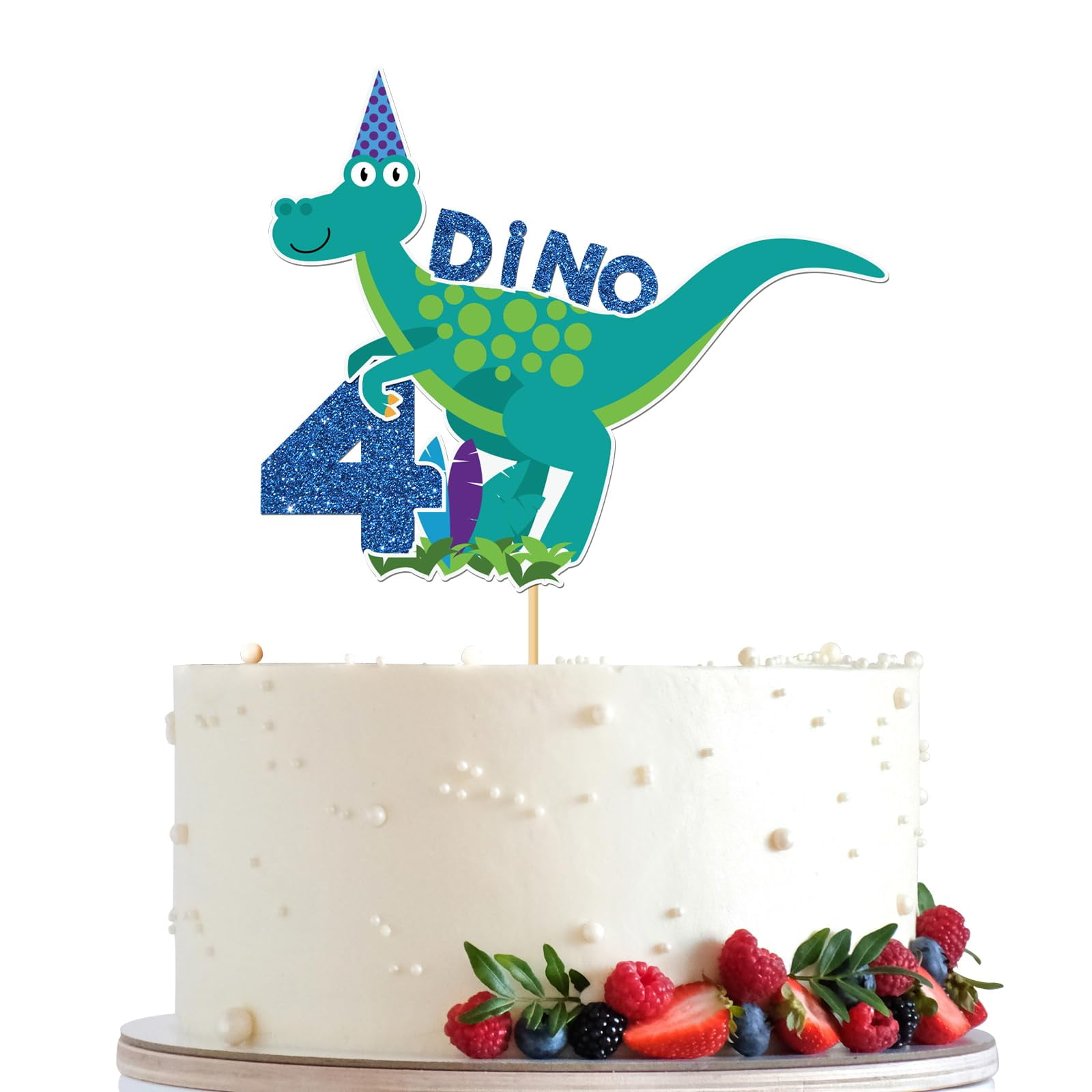 Happy 4th Birthday Cake Topper - Blue Glitter Birthday Decorations For Boys & Girls Parties - View #4
