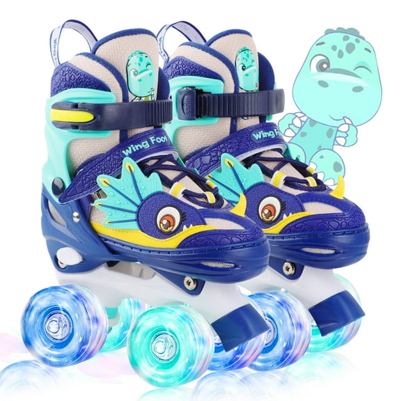 Dino Kids Toddler Roller Skates for Boys Girls Kids,Dinosaur Quad Skating Shoes with Shiny Light up Wheels&Adjustable Sizes Beginners rollerskates for Birthday Xmas Gifts