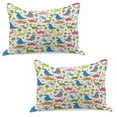 thumbnail image 1 of Dino Knitted Quilt Pillowcover Set of 2, Cartoon Style Colorful Dinosaurs T-Rex Triceratops Prehistoric Reptile Wildlife, Standard Queen Pillow Sham Bedroom, 30" x 20", Multicolor, by Ambesonne, 1 of 1