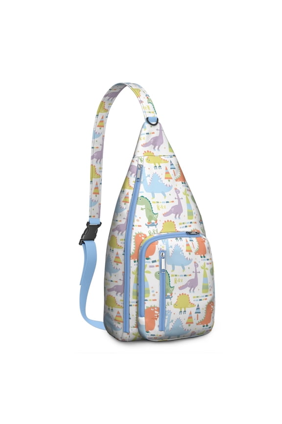Dino Lover's Chest Bag- Jurassic World Inspired Crossbody Pack, Adjustable Strap Sling Bag (Dinosaur Skeleton Design, Multi-Pocket)