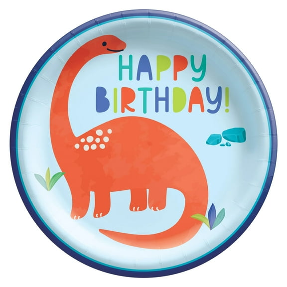Dino-Mite Birthday Paper Plates 6.75" - 40 Count | Disposable Kids Dinosaur Party Plates