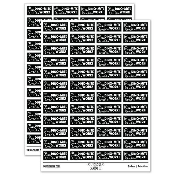 Dino-Mite Dynamite Great Work Teacher Student School Sticker Set - Black - Gloss Finish - 1.25" Mini