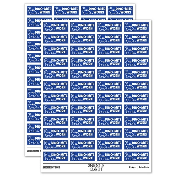Dino-Mite Dynamite Great Work Teacher Student School Sticker Set - Dark Blue - Matte Finish - 1.25" Mini