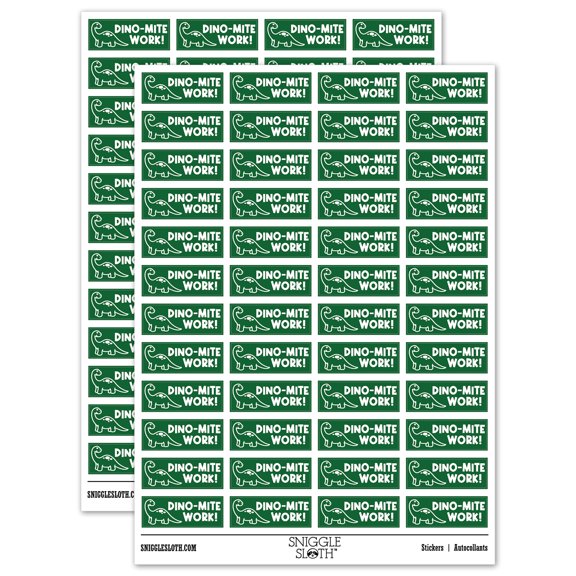 Dino-Mite Dynamite Great Work Teacher Student School Sticker Set - Dark Green - Matte Finish - 1.25" Mini