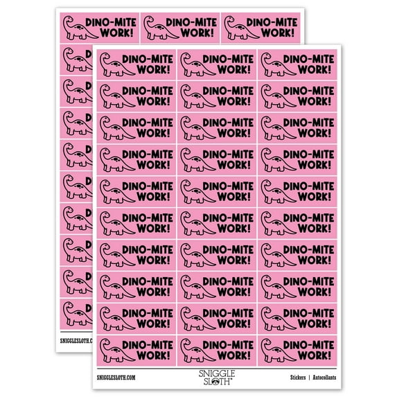Dino-Mite Dynamite Great Work Teacher Student School Sticker Set - Light Pink - Gloss Finish - 1.75" Medium