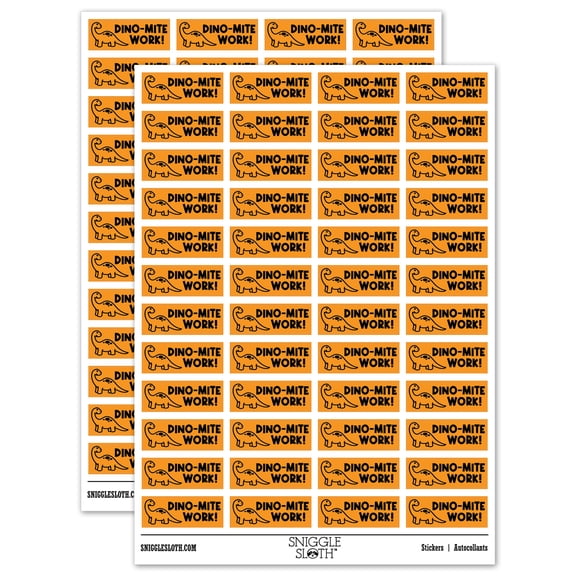 Dino-Mite Dynamite Great Work Teacher Student School Sticker Set - Orange - Matte Finish - 1.25" Mini
