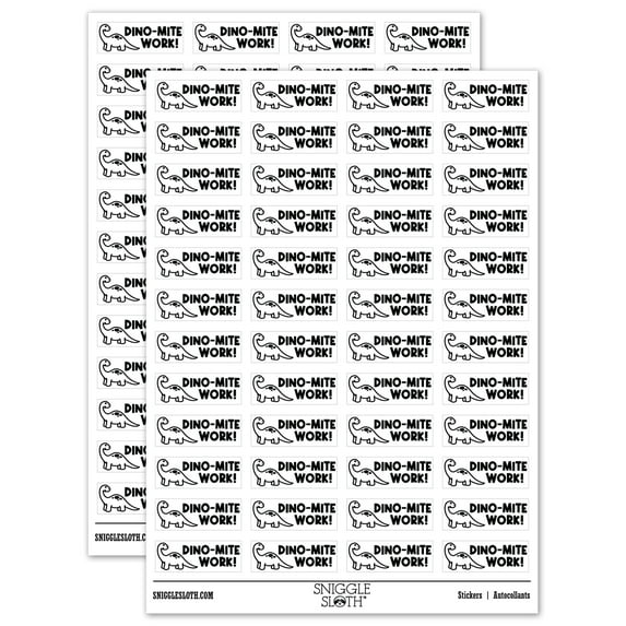 Dino-Mite Dynamite Great Work Teacher Student School Sticker Set - White - Gloss Finish - 1.25" Mini