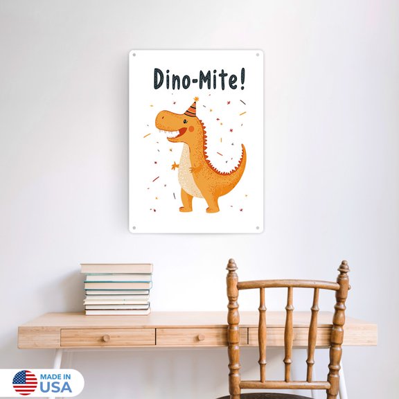 Dino-Mite! Vertical Tin Sign Wall Decor by Dancing Littles Jungle - Size 12x16 inch