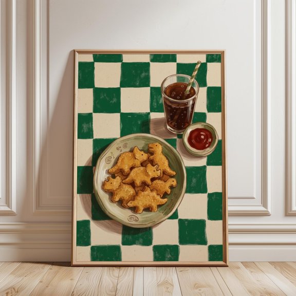 Dino Nugget Nostalgic Diner Kitchen Wall Decor Unframed Paper Print
